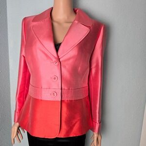 Albert‎ Nipon Colorblock Pink Coral Silk Wool Blazer Jacket Size 12 Structured